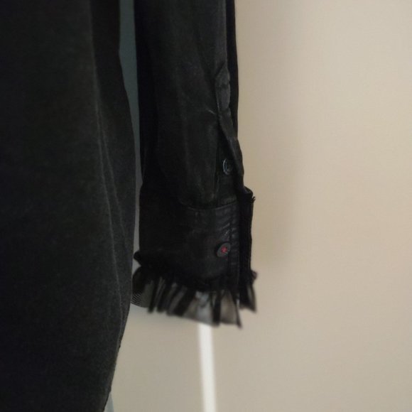 NWT Anthropologie Pilcro Tulle Buttondown Ruffle Lace Tuxedo Yolk BLACK Size XS - Picture 11 of 15